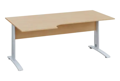 ERK 18 - 186 stůl kancelářský, rohový, levý, kovová podnož bílá, deska 18 mm, široký 1800 mm, bříza irská